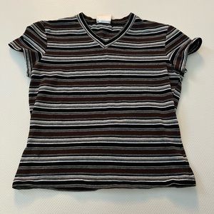 Striped V-Neck Crop Top - Stretchy Material